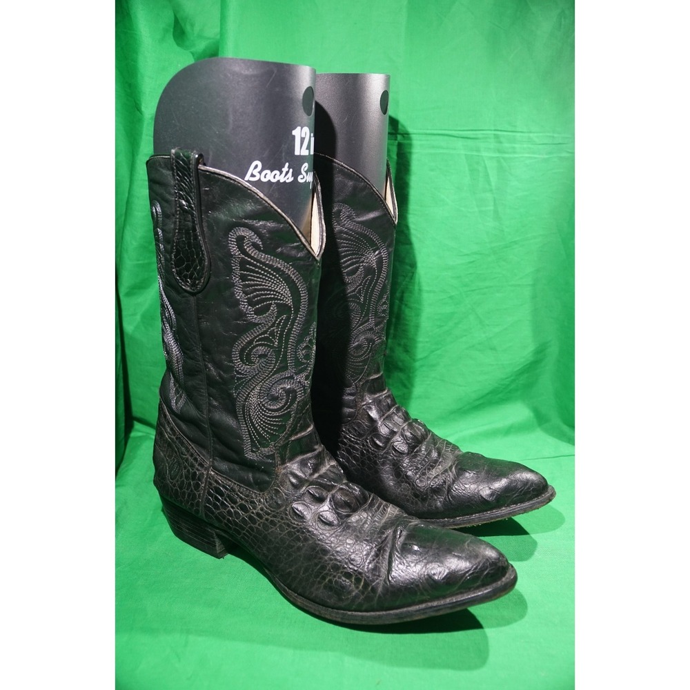 Buitre Black Leather Cowboy Boots Snakeskin ? Alligator ? Caiman ? Mens US 12.5